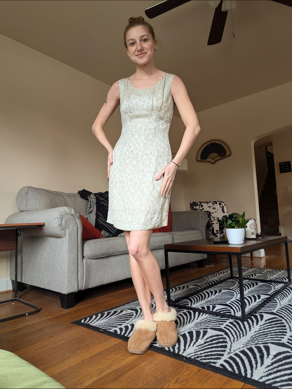 1950s Silver and Grey Wiggle Dress
